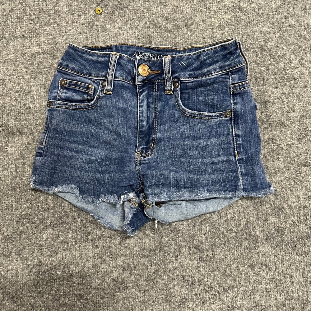 American Eagle Shorts Womens Size 0 Blue Viscose Super Stretch Raw Hem Denim